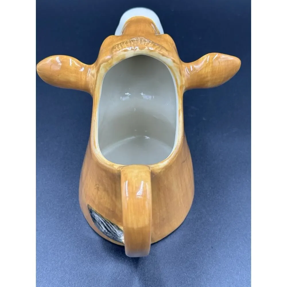 Quail Ceramics Jersey Cow Milk Jug Pitcher Large Brown Animal Creamer